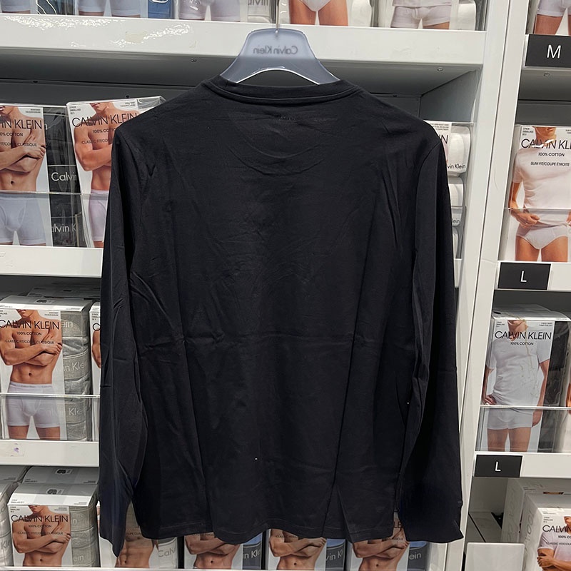 Áo Thun Cotton Calvin Klein Tay Dài Cổ Tròn Màu Trơn Trẻ Trung Cho Nam