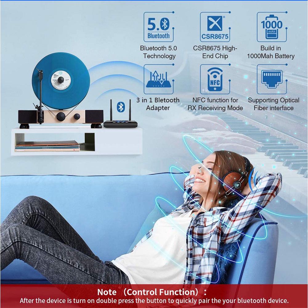 Set 2 Bộ Truyền Nhận Tín Hiệu Âm Thanh Bluetooth 5.0 Aptx LL HD Bypass SPDIF 3.5mm AUX RCA Chuyên Dụng Cho TV Xe Hơi