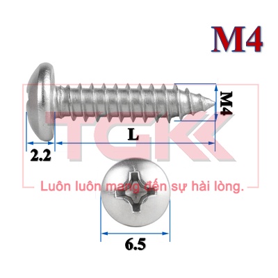 Vít bắt gỗ inox 201 chỏm cầu nhỏ M4 (Túi 10)