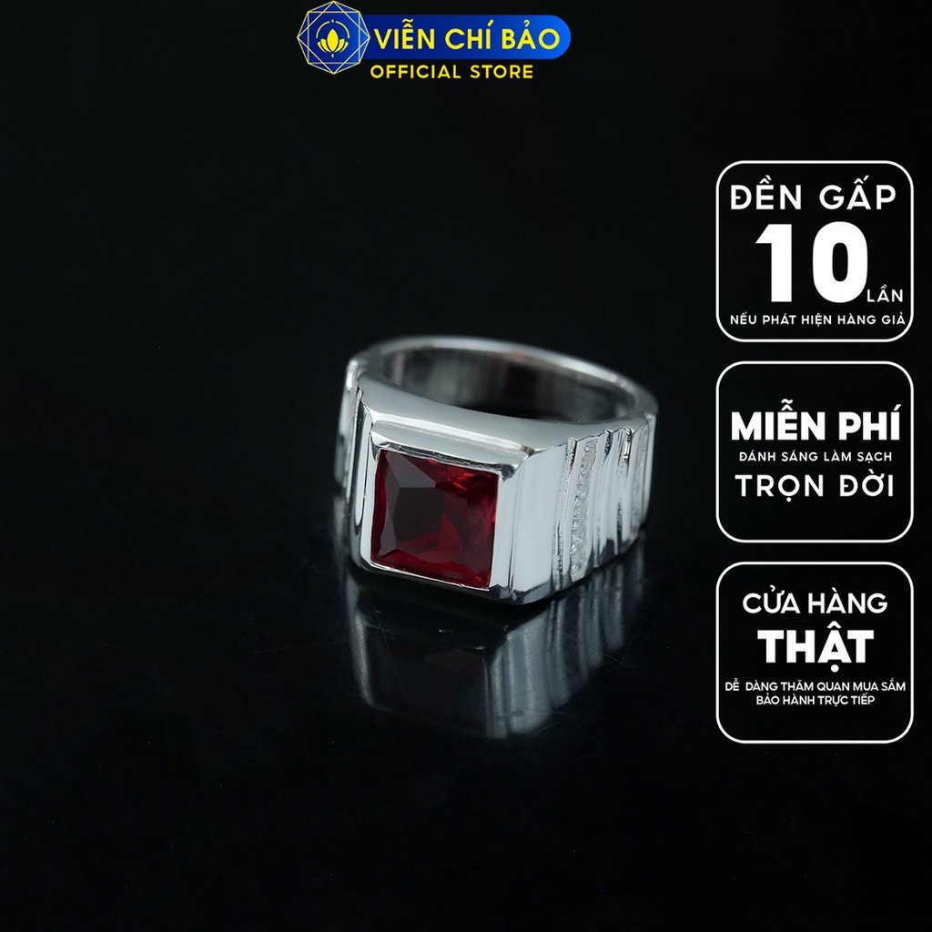 Nhẫn nam viền 2 hàng đá đỏ chất liệu bạc 925 thời trang phụ kiện trang sức Viễn Chí Bảo N300772