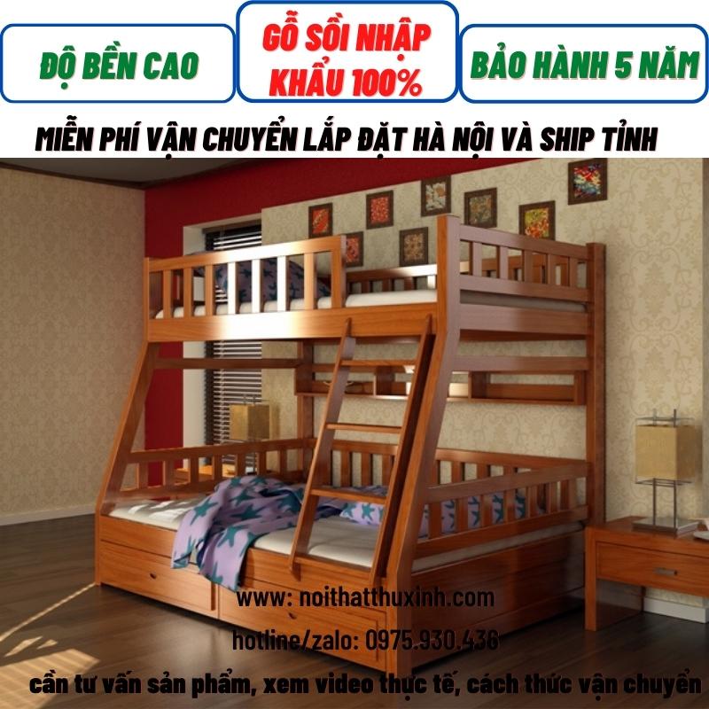 Giường 3 tầng, giường ngủ hai tầng cho bé trai bé gái gỗ sồi nhập khẩu 100%