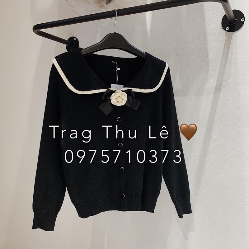 Áo len dài tay cổ bẻ hoa trà