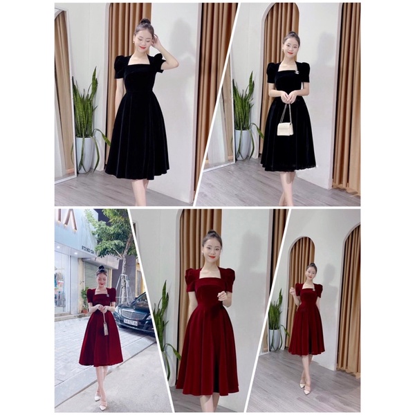 VÁY NHUNG CỨNG DÁNG XOÈ DÀI 105CM TIỂU THƯ KÈM TAG ĐÁ