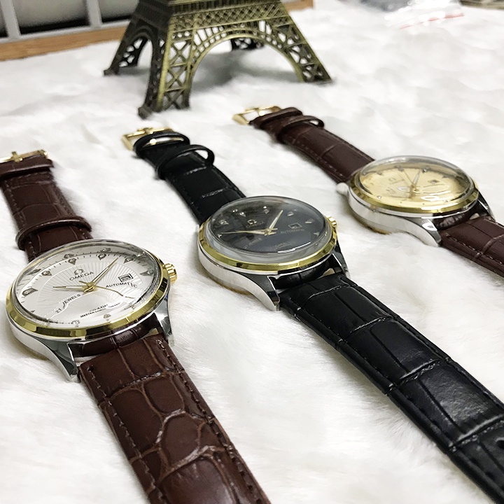 Đồng hồ Nam Omega, Đồng hồ OMG05 Dây da cao cấp, Mặt Sapphire chống xước, chống nước thẻ bảo hành 12 tháng