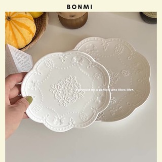 Bộ sưu tập đĩa trắng sứ viền vintage, dĩa nhỏ đựng bánh sang chảnh, size 15cm phong cách Hàn Quốc Bonmi Decor