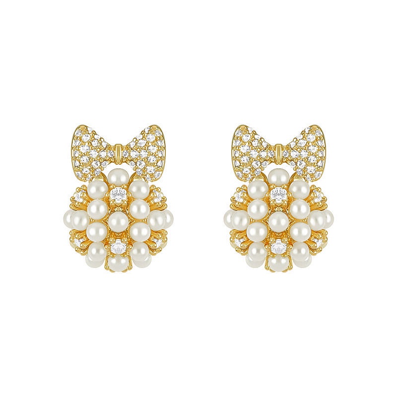 Bông Tai Mạ Bạc 925 Hình Nơ Đính Ngọc Trai Phong Cách Hàn Quốc Thời Trang Mới 2023