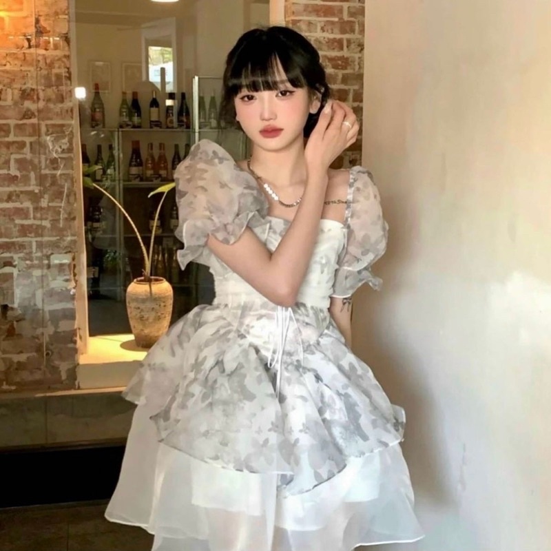 ĐẦM VOAN HOA ĐAN DÂY NGỰC TAY PHỒNG