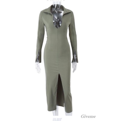 Đầm ôm Dài Tay Cổ Chữ V Khoét Sâu Lưng Trần Quyến Rũ