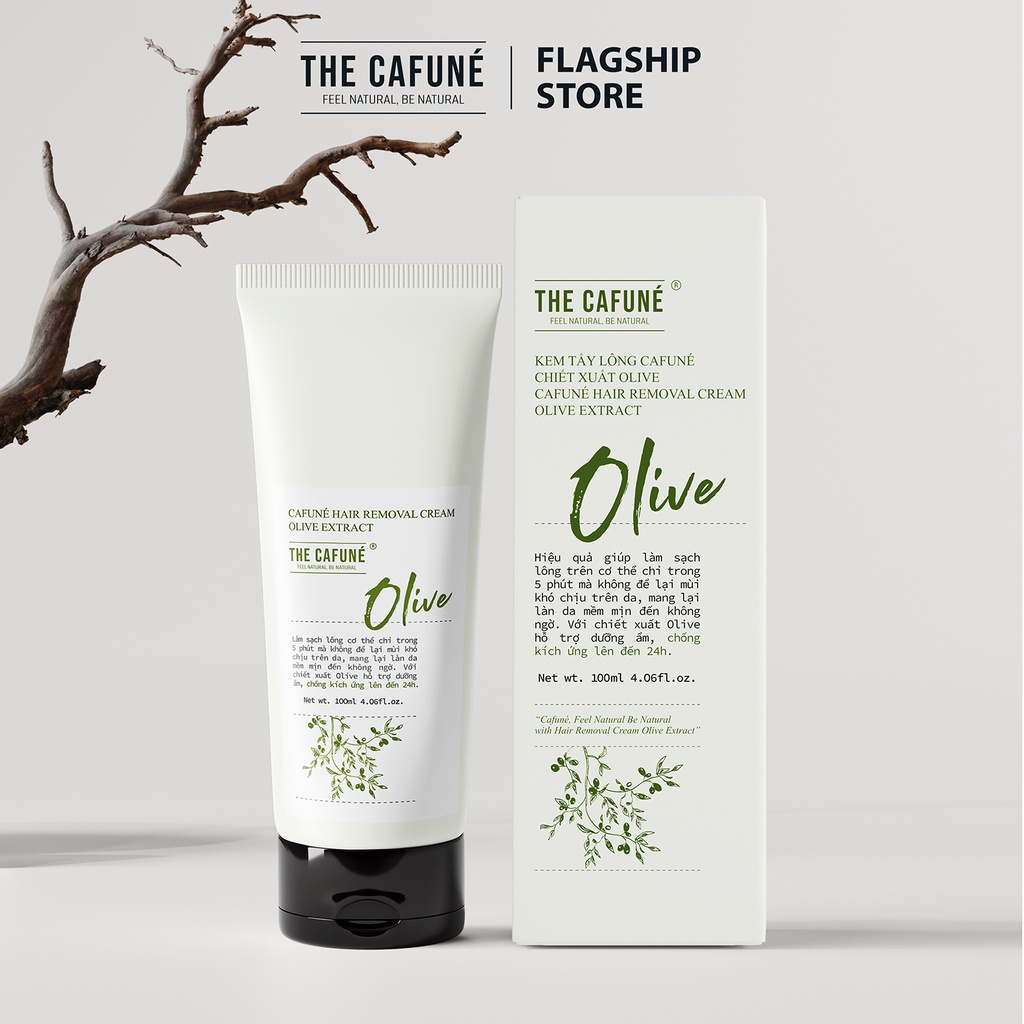 Kem Tẩy Lông Cafuné Chiết Xuất Olive an toàn cho vùng kín, bikini, chân, tay, nách, bụng, ngực 100ml