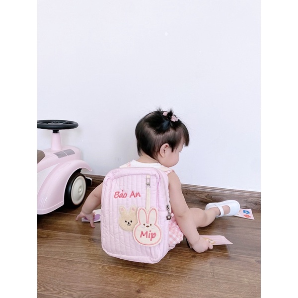 Balo đi học thêu tên cho bé iu 👼🏻 màu hồng/ trắng