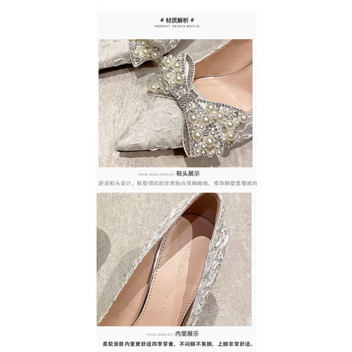 Giày Cao Gót Mũi Nhọn Màu Đen Đính Đá Trang Trí Sang Trọng Thời Trang Cho Nữ