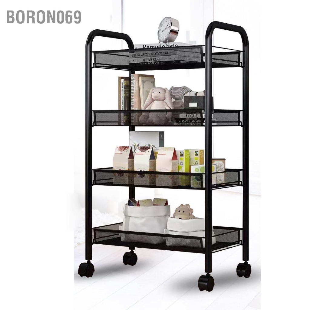Giá để đồ bằng kim loại có bánh xe Xe điện di động tiện ích thép không gỉ cho nhà bếp phòng tắm rau Boron069