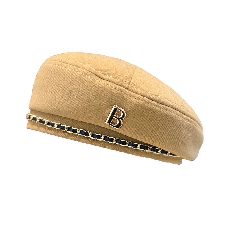 Mũ Beret Len Phối Dây Xích In Chữ Phong Cách Hàn Quốc Thời Trang Thu Đông Cho Nữ