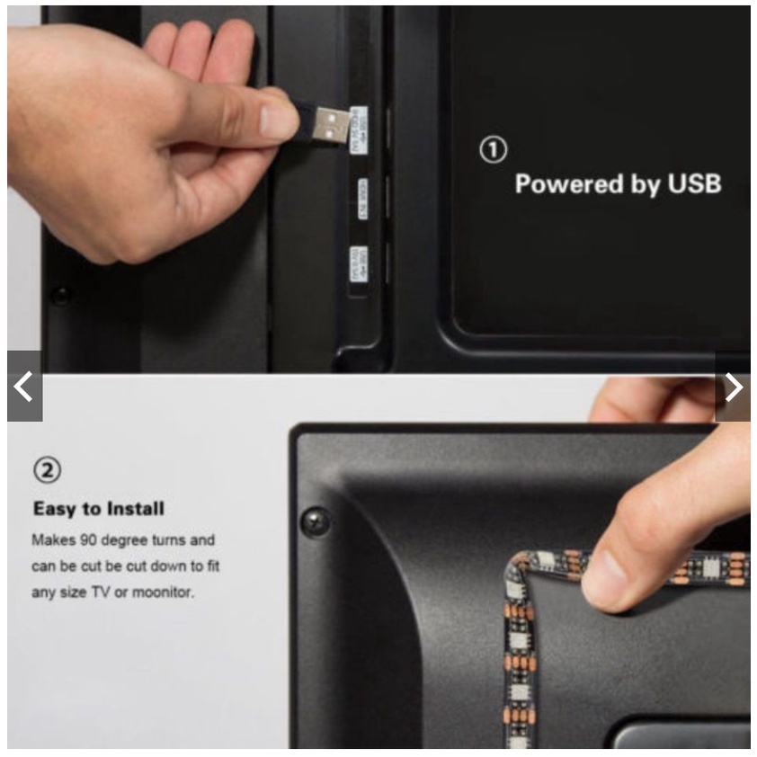 Dây đèn LED gắn phía sau tivi 5V 5050 RGB 16M màu LED mạch khiển tích hợp 3 nút bấm USB tiện dụng