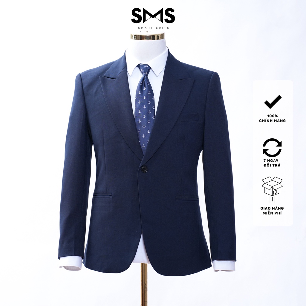 Bộ vest nam xanh navy 1 khuy 2 túi, form ôm Smart Suits