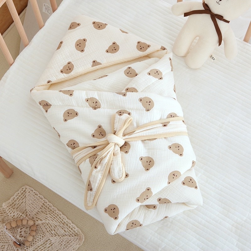 Ủ choàng xô trần bông cho bé sơ sinh, ủm xô muslin cao cấp cho bé