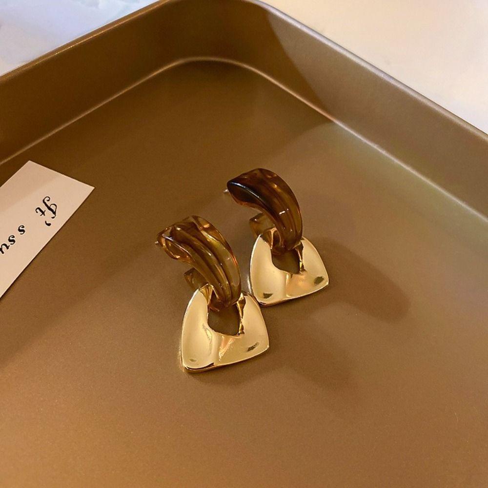 Khuyên Tai Hình Học Acrylic Màu Hổ Phách Phong Cách Vintage Thanh Lịch