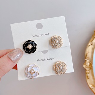 (Chuôi Bạc 925) E41 Bông Tai Khuyên Tai Nữ Hoa Bất Cân Xứng Hai Bên Sang Đẹp