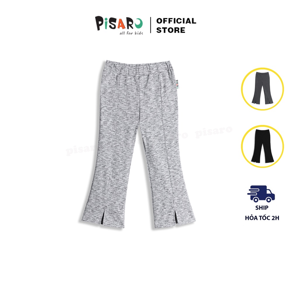 Quần dài ống loe xẻ gấu PISARO kids vải cotton dày dặn co dãn cho bé gái
