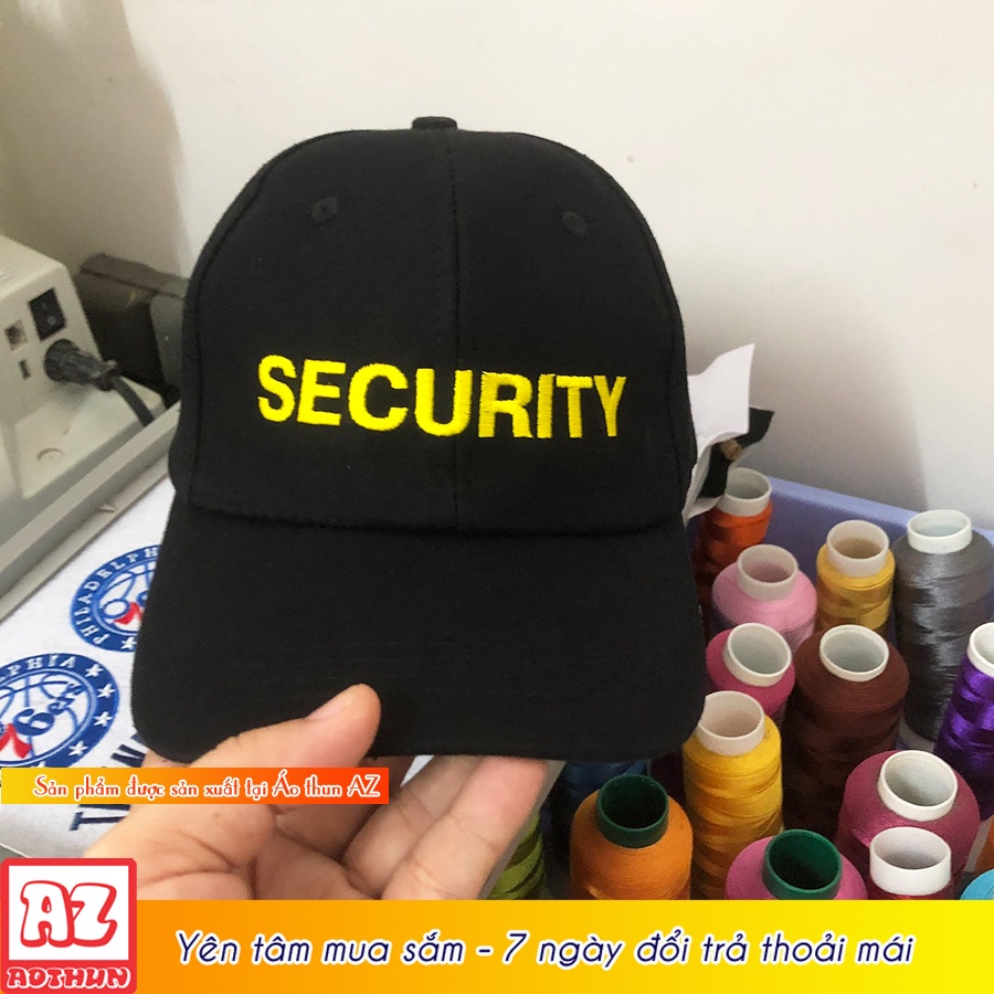 Nón kết nam vải kaki màu đen thêu chữ Security màu vàng - Mũ lưỡi trai KK365