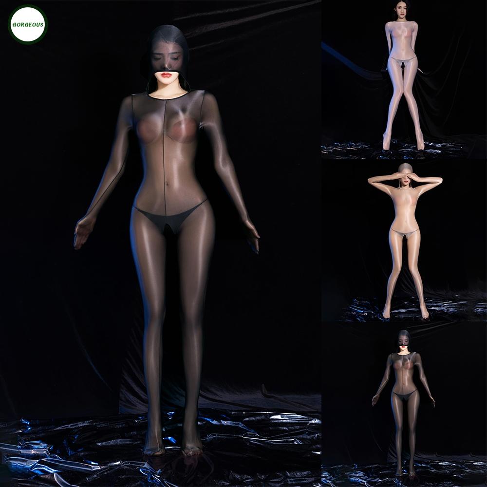 GORGEOUS~Open Crotch Romper Women Sheer Jumpsuit Full Body Glossy Jumpsuit Lingerie