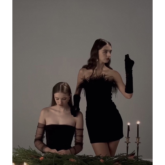 Váy/Đầm body pha lông vũ quyến rũ Midnight Dress