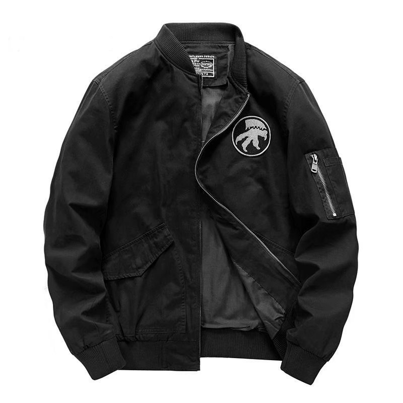Áo Khoác Bomber Cotton Dáng Rộng Màu Trơn Thêu Hình Móng Vuốt Đại Bàng Thời Trang Xuân Thu Cho Nam