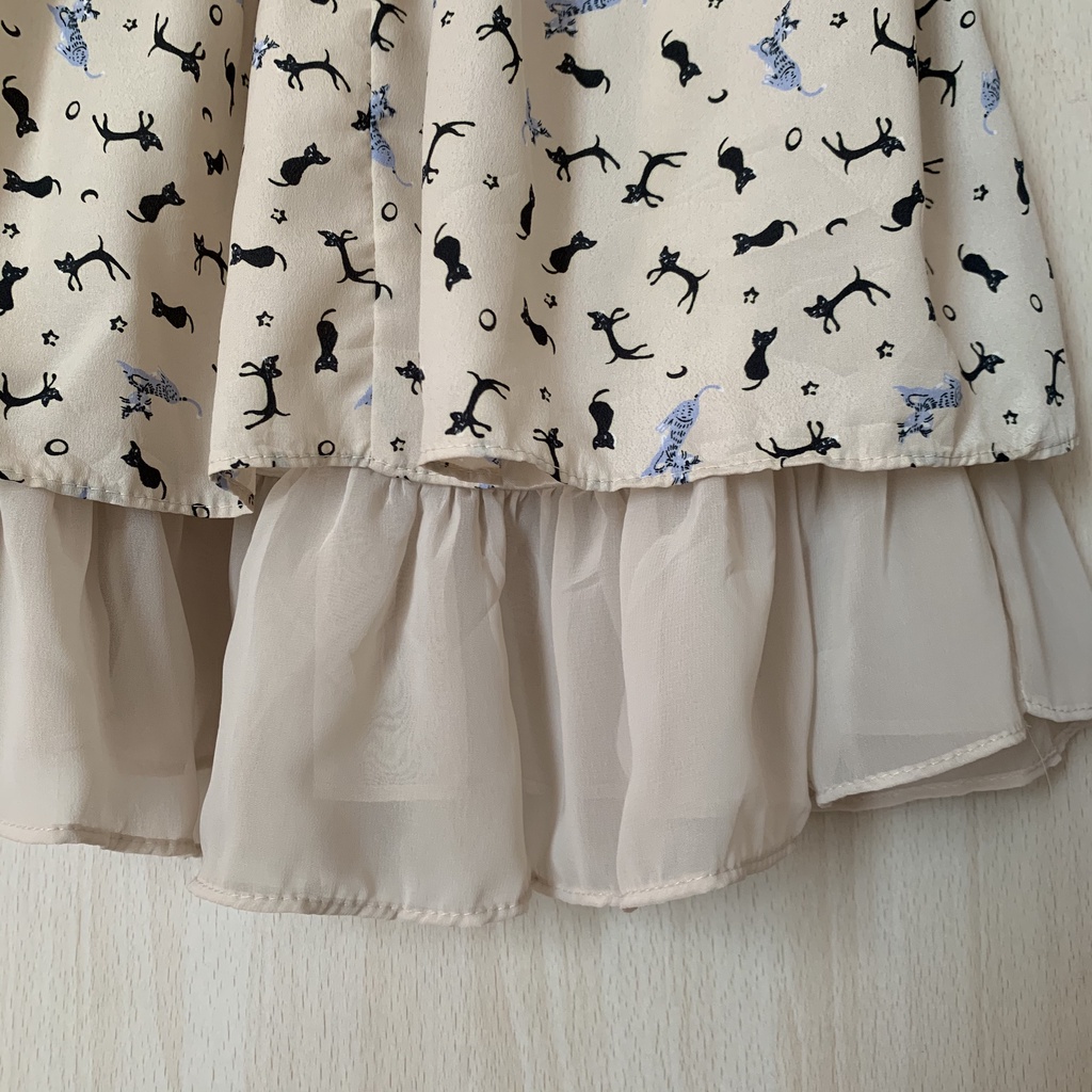 Đầm voan họa tiết mèo No Brand