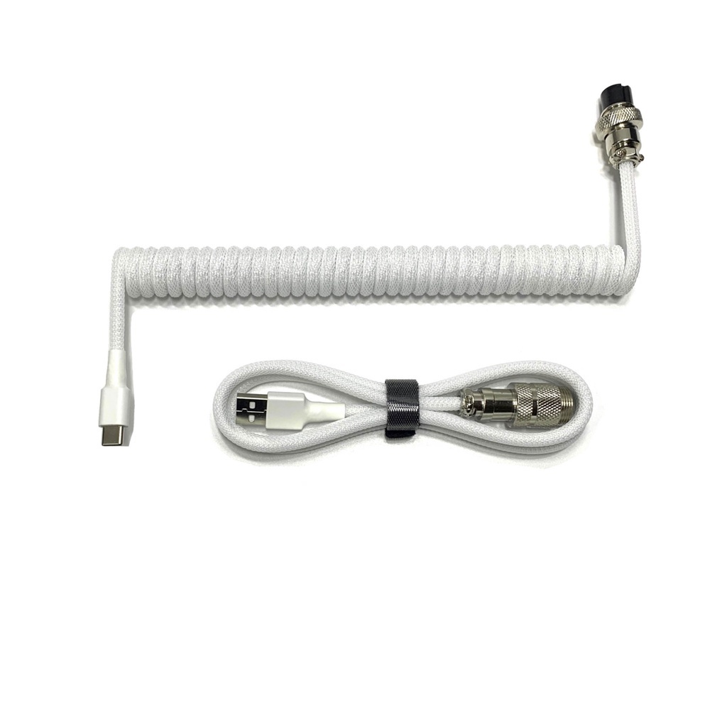 Dây cáp bàn phím cơ type C custom chất liệu dù Polyethylne, xoắn lò xo trục nối GX12, Coiled Cables, đầu cắm USB A
