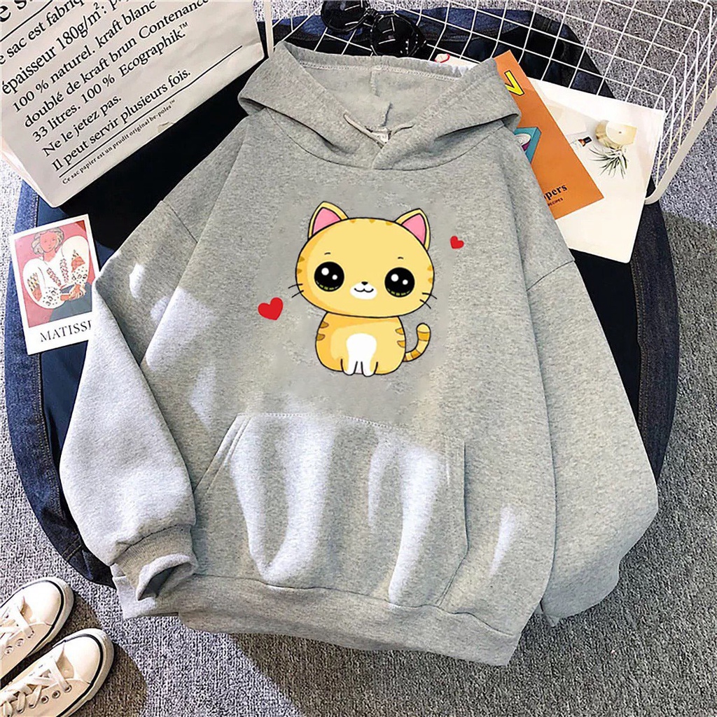 Áo hoodie mũ Bé mèo vàng, Áo nỉ Unisex from rộng, Chất nỉ ấm mặc không xù, thiết kế phong cách - MODY