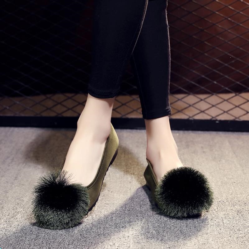 Giày Búp Bê Đế Bằng Phối Lông Mềm Mại Thoáng Khí Thời Trang Cao Cấp Cho Nữ