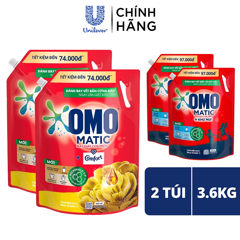 Combo 2 Túi Nước giặt OMO Matic chuyên dụng Cửa Trên 3.6kg/3.9kg