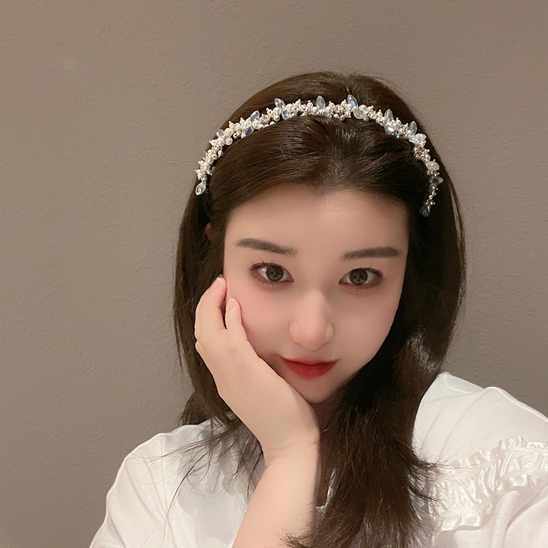 Băng Đô Cài Tóc Đính Hạt Ngọc Trai Giả Phong Cách Hàn Quốc Thanh Lịch Dành Cho Nữ