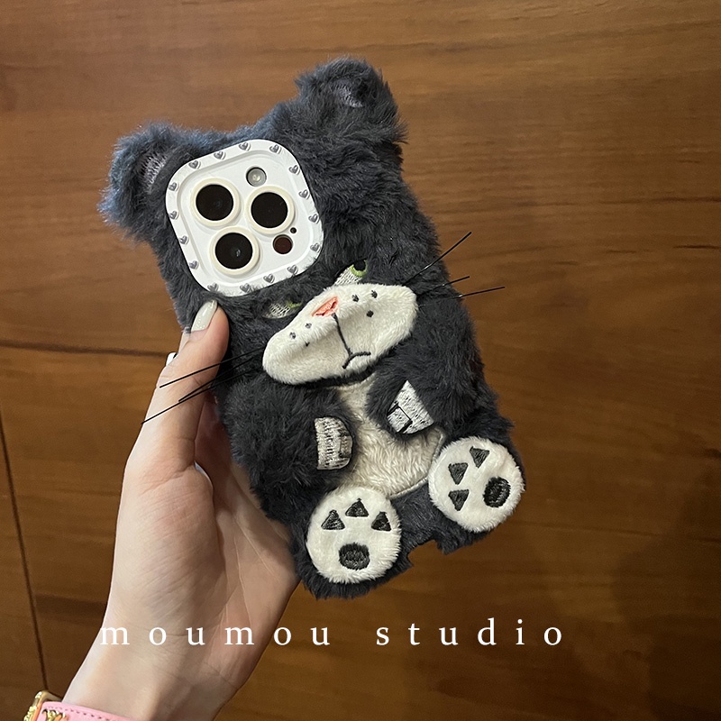 Ốp Điện Thoại Phủ Lông Họa Tiết Chú Mèo Dễ Thương Cho Iphone 14pro Max Iphone13 / 12 New 11 14pro X / XR 13Promax