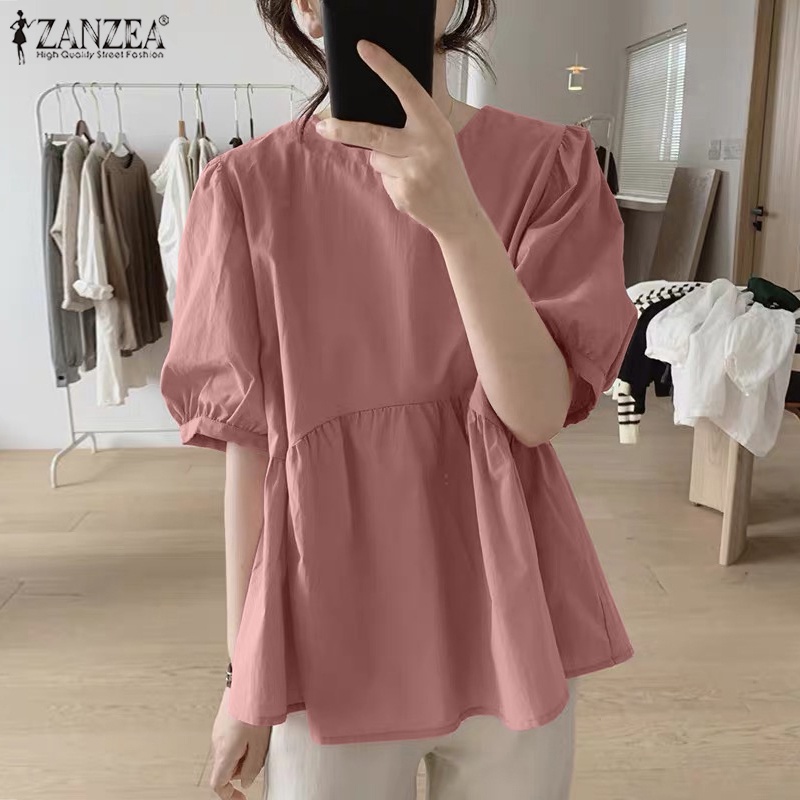 Zanzea Áo Cotton Tay Phồng Màu Trơn Thời Trang Dành Cho Nữ