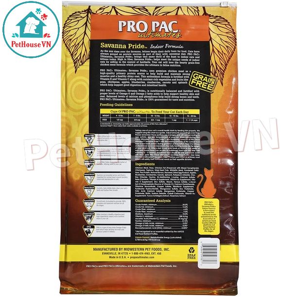 PROPAC SAVANNA PRIDE - Túi 6KG Thức Ăn Hạt Cho Mèo Và Mèo Con Vị Gà & Đậu Hà Lan Hàng Chính Hãng