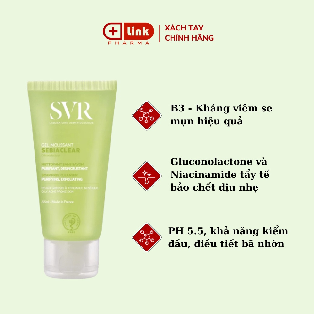 Sữa rửa mặt SVR làm sạch dịu nhẹ dành cho da dầu mụn nhạy cảm (200ml và 400ml)