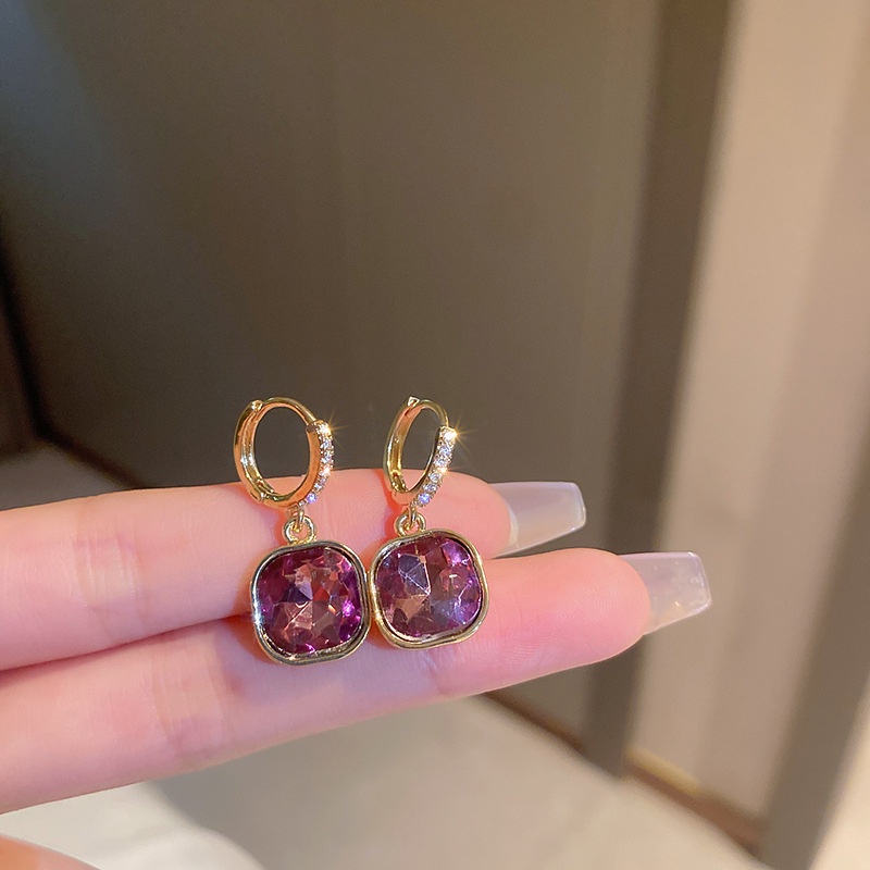 Khuyên Tai Khóa Vuông Màu Tím Thời Trang 2022 Cho Nữ