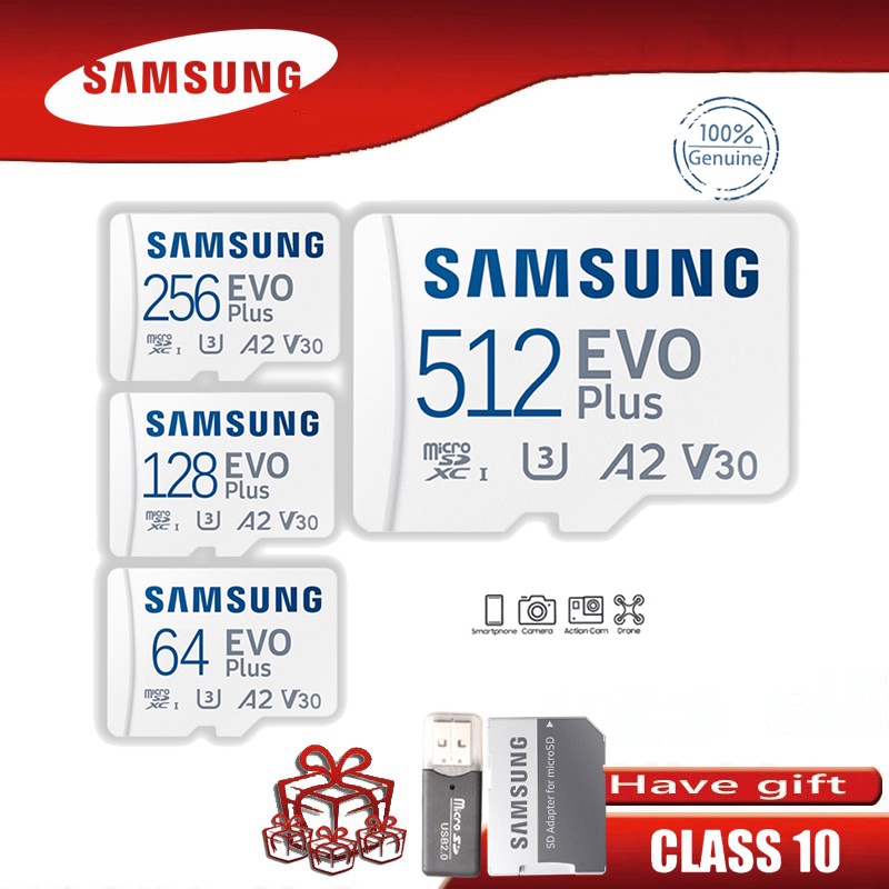 Thẻ Nhớ Micro TF MàU TrắNg Cho ĐiệN ThoạI MáY TíNh BảNg Samsung EVO A2 V30 4GB 8GB 16GB 32GB 64GB SD 128GB 256GB 512GB 10