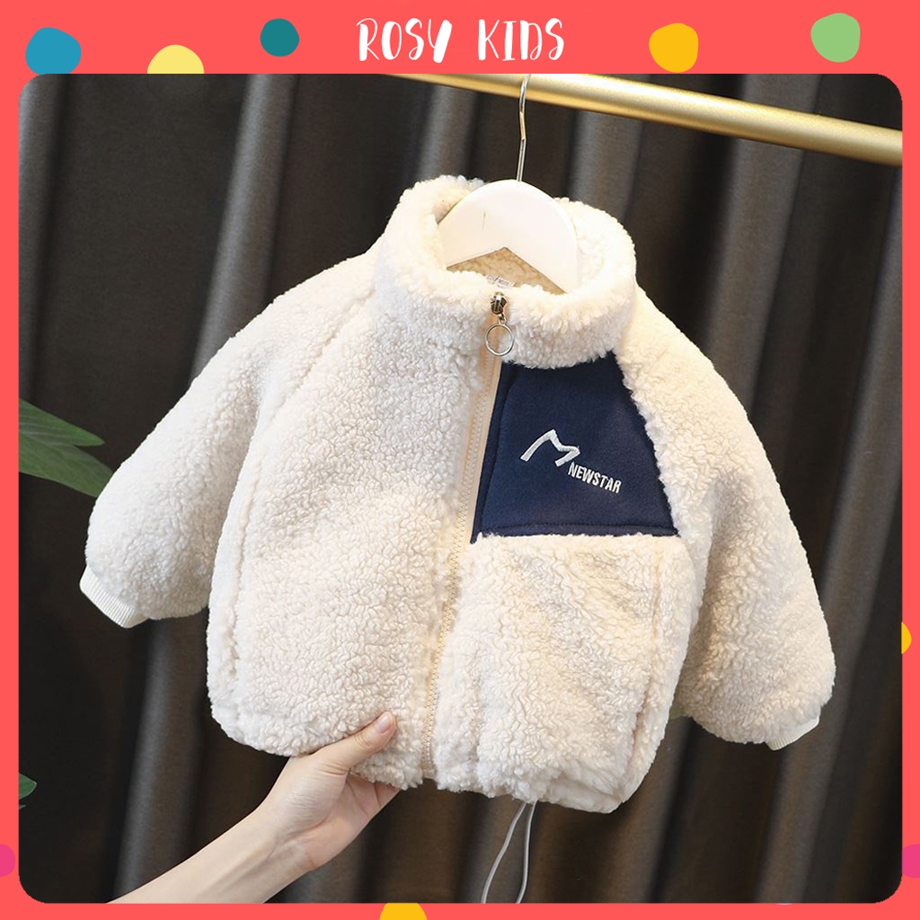Áo Khoác Lông Cừu Cho Bé, Áo Nỉ Lót Bông Dày Ấm Cho Bé Trai Bé Gái Hàng Cao Cấp Từ 7-28kg - ROSY KIDS
