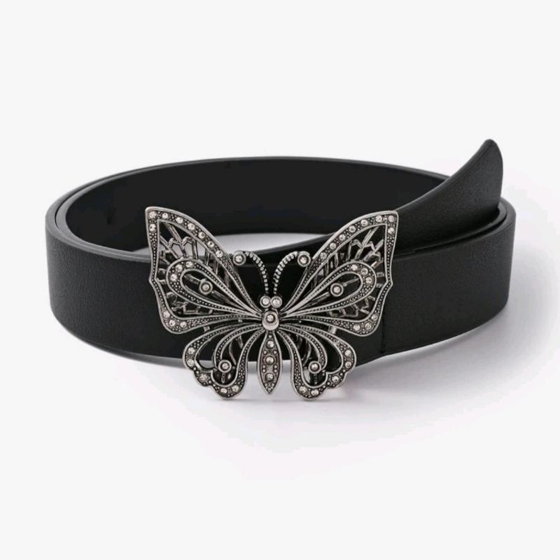 Thắt lưng hồng đính đá rhinestone bling bling khoá bướm phong cách y2k, Punk thời trang Unisex