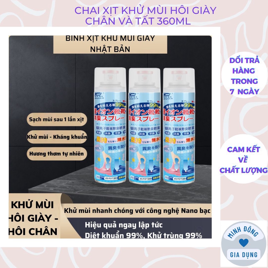 Chai Xịt Khử Mùi Hôi Giày Chân Và Tất 360ml, Công Nghệ Nano Bạc Khử Mùi Diệt Vi Khuẩn Hiệu Quả 99%