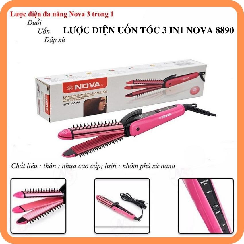 Lược điện nova 3 in 1 NHC-8890 - Máy làm xoăn, uốn, duỗi, dập xù tóc ( BH 6 tháng )