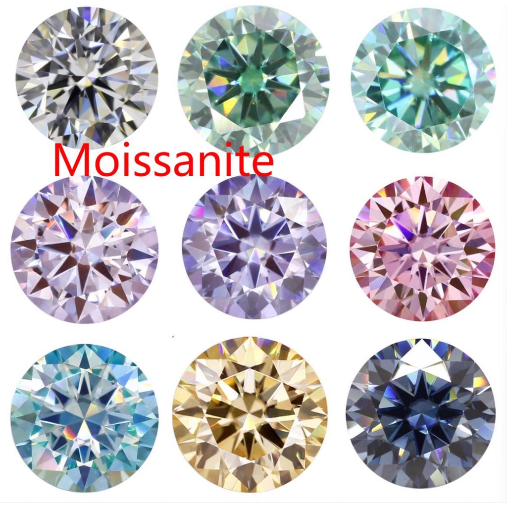 Kim Cương Nhân Tạo Moissanite Đá trần màu (5--8mm)0.5--2 carat có thể vượt qua bút kim cương, mặt nhẫn tám trái tim tám mũi tên, đá quý nhân tạo, màu đỏ vàng xanh lá cây, bán buôn đá Mosan và giấy chứng nhận xác định