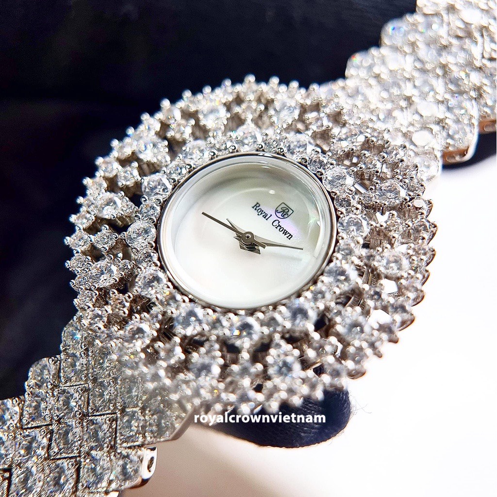 Đồng Hồ Nữ Royal Crown Chính Hãng Hoa Tuyết Mặt Khảm Trai Đính Đá Tràn Viền Siêu Lấp Lánh