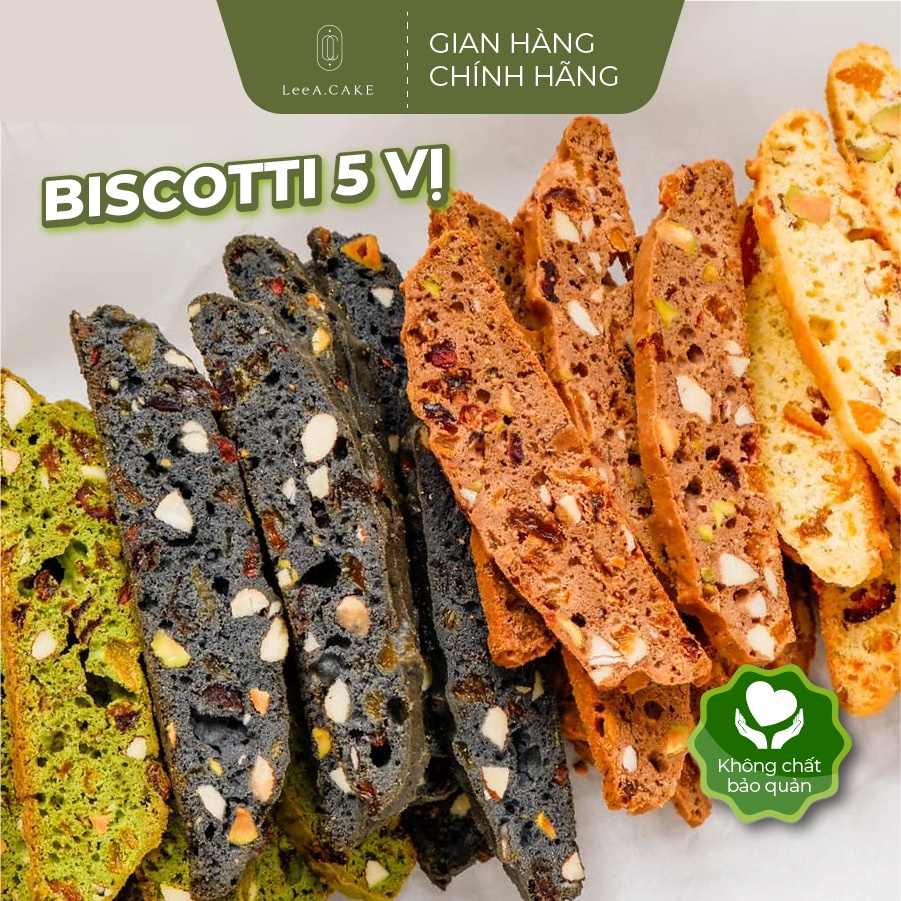 Biscotti siêu hạt ít đường có 5 vị, ăn kiêng giảm cân, tập gym, bữa sáng, ăn sáng tiện lợi - LeeA. Cake