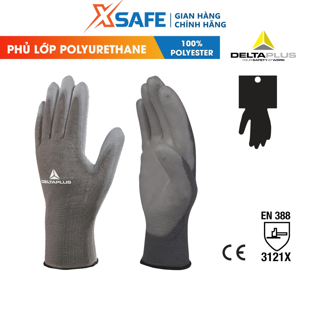 Găng tay đa năng Deltaplus VE702PG phủ polyurethane tăng độ bám, linh hoạt cao, thác tác thoải mái, dễ dàng - chính hãng