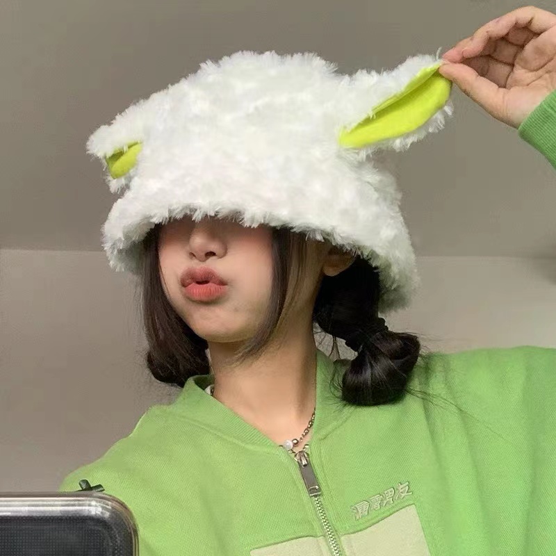 Mũ Bucket Tai Cừu Hoạt Hình Giữ Ấm Mùa Thu Đông Có Thể Điều Chỉnh Cho Nữ