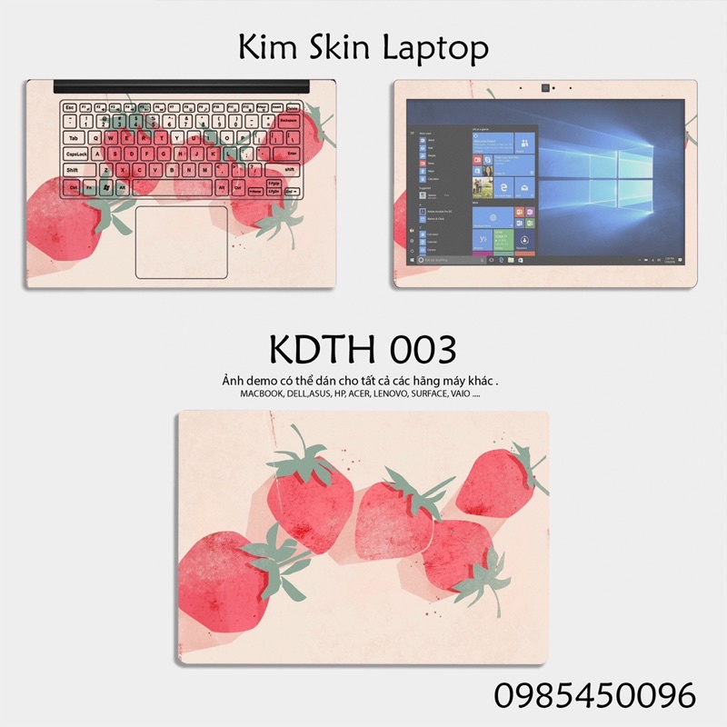 Skin Dán Laptop Mẫu Trái Dâu - Cắt Sẵn Theo Từng Kích Thước Máy