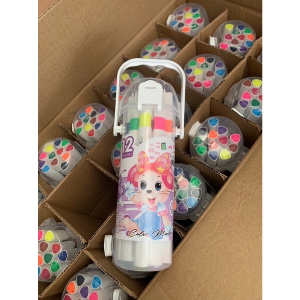 Bút dạ màu marker 2 đầu cao cấp hộp nhựa 12/18/24/36 màu